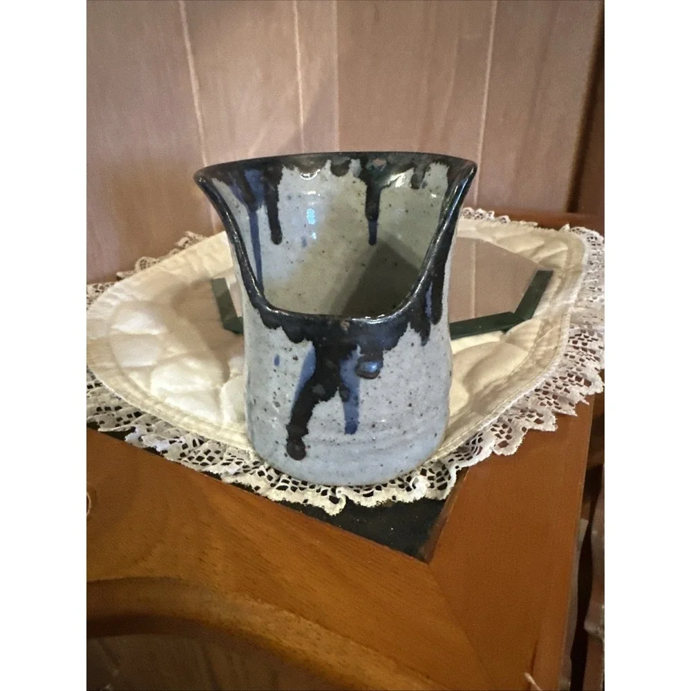 Drip Glazed‎ Studio Pottery Votive Holder Stoneware Signed
